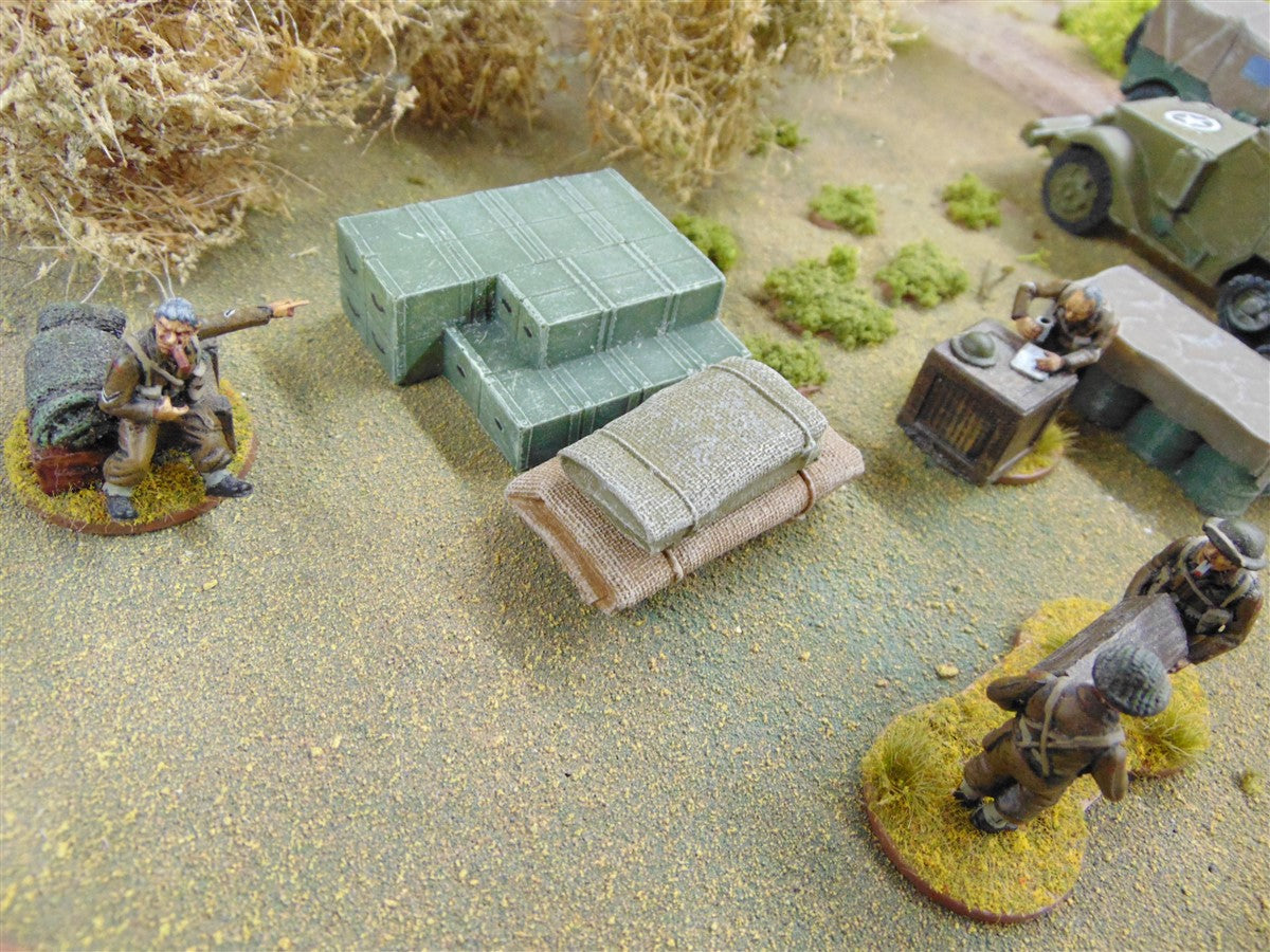 28mm STACK OF 8 TARP COVERED 44GAL OIL DRUMS