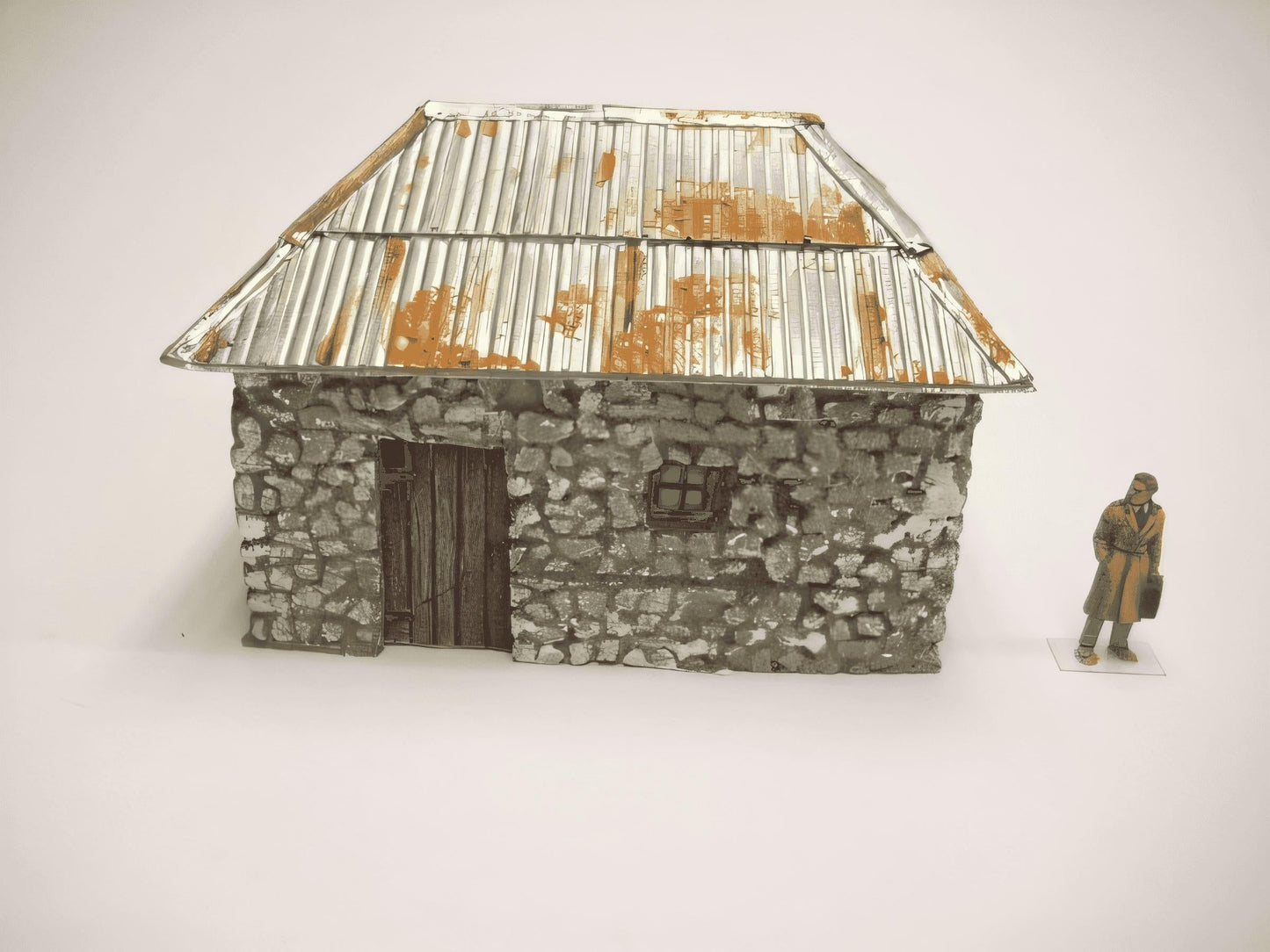 1:76  STONE BUILDING WITH SHEET METAL ROOF