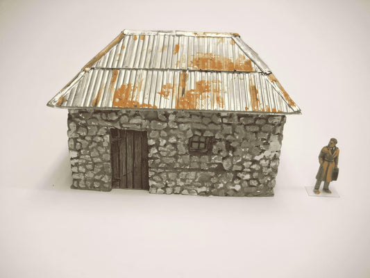 1:76  STONE BUILDING WITH SHEET METAL ROOF