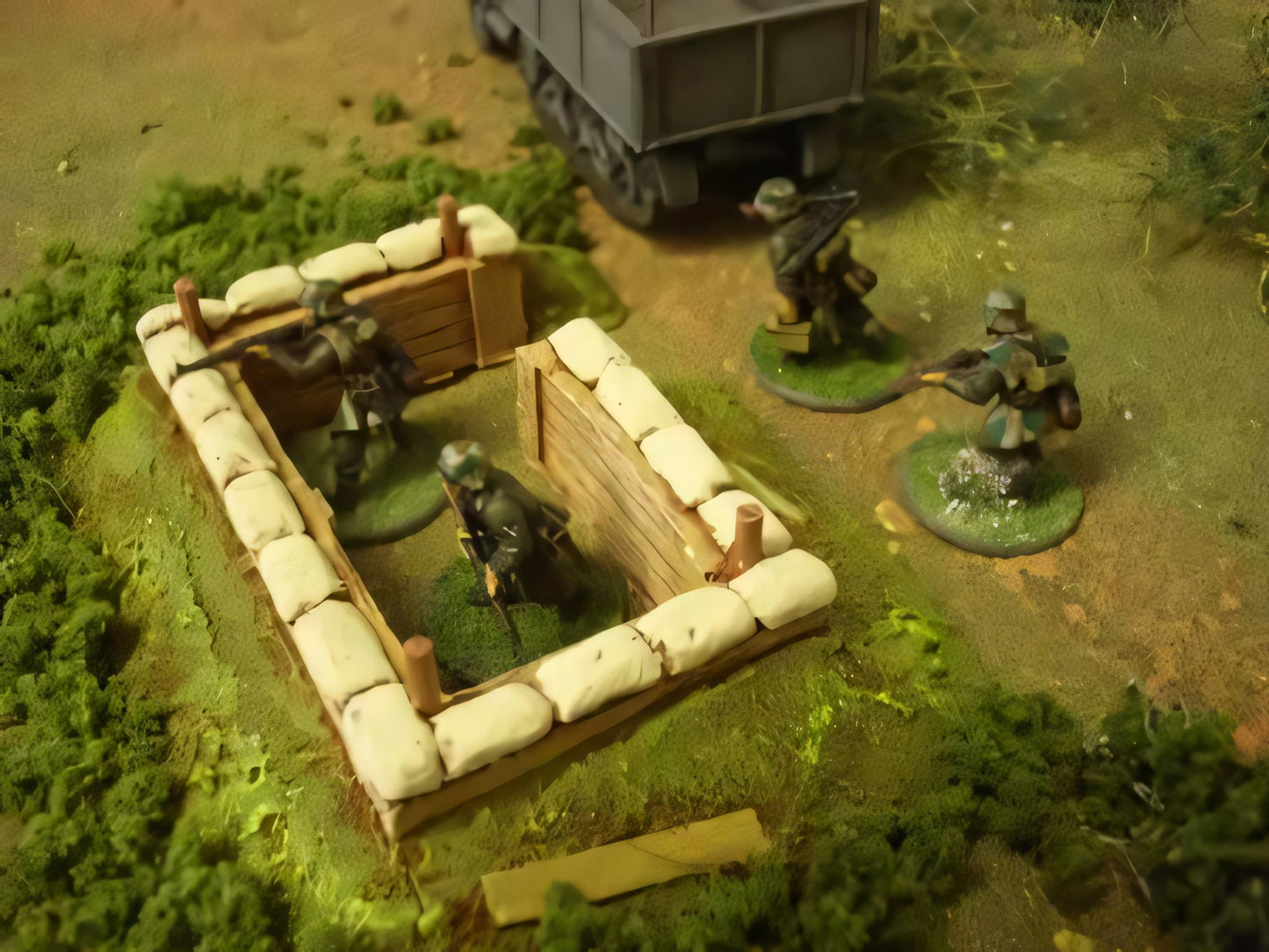28mm  LARGE LOG COVERED SANDBAGGED BUNKER
