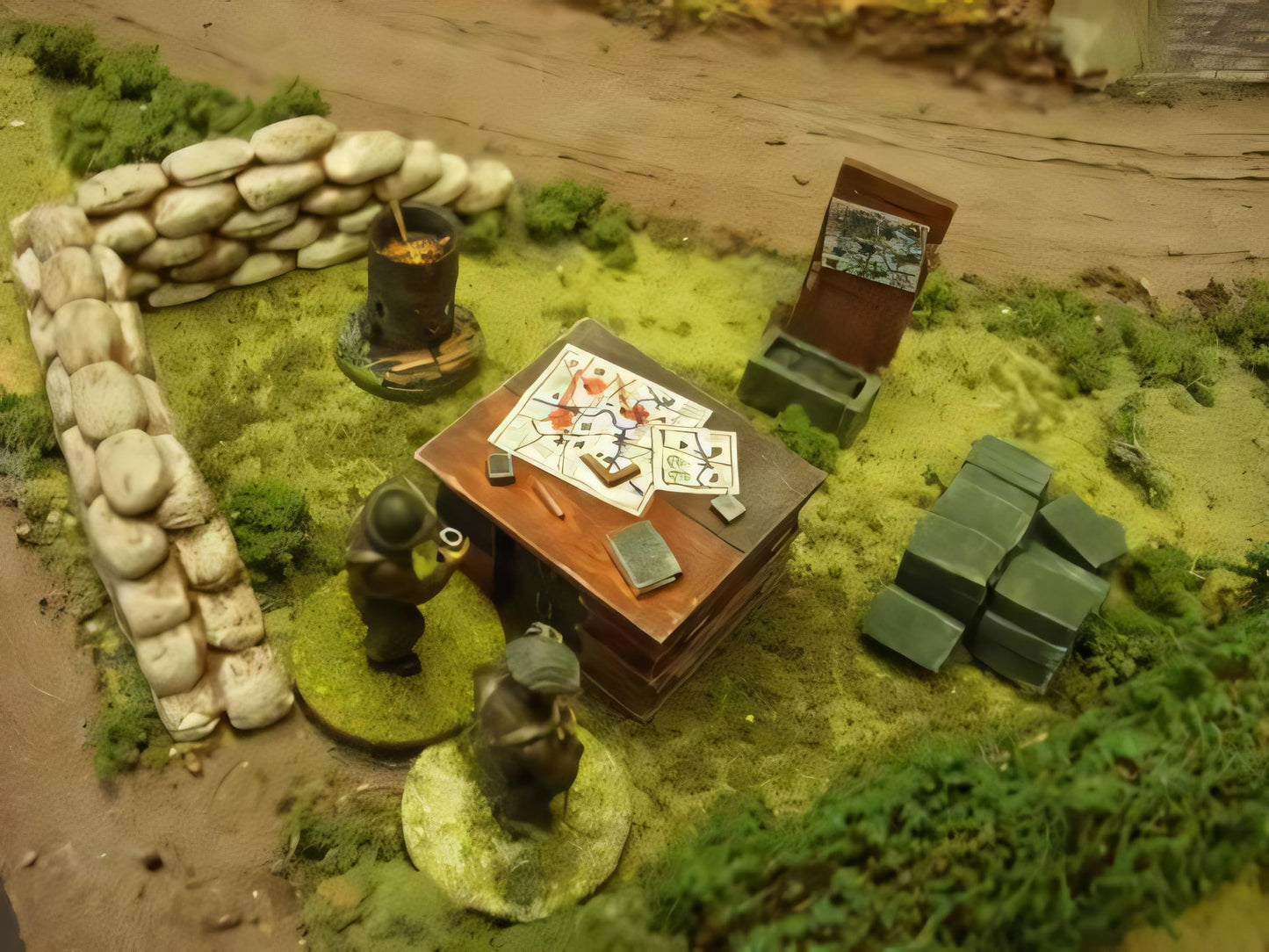 28mmMAP TABLE FIRE AND SANDBAG VIGNETE