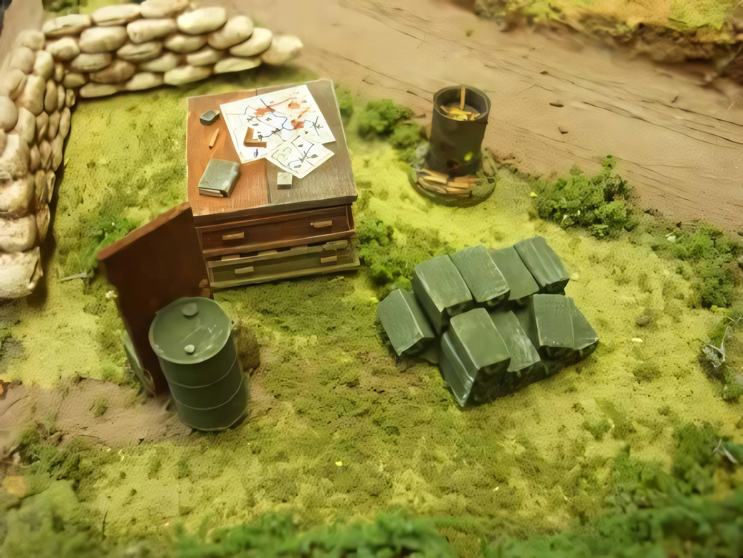 28mmMAP TABLE FIRE AND SANDBAG VIGNETE