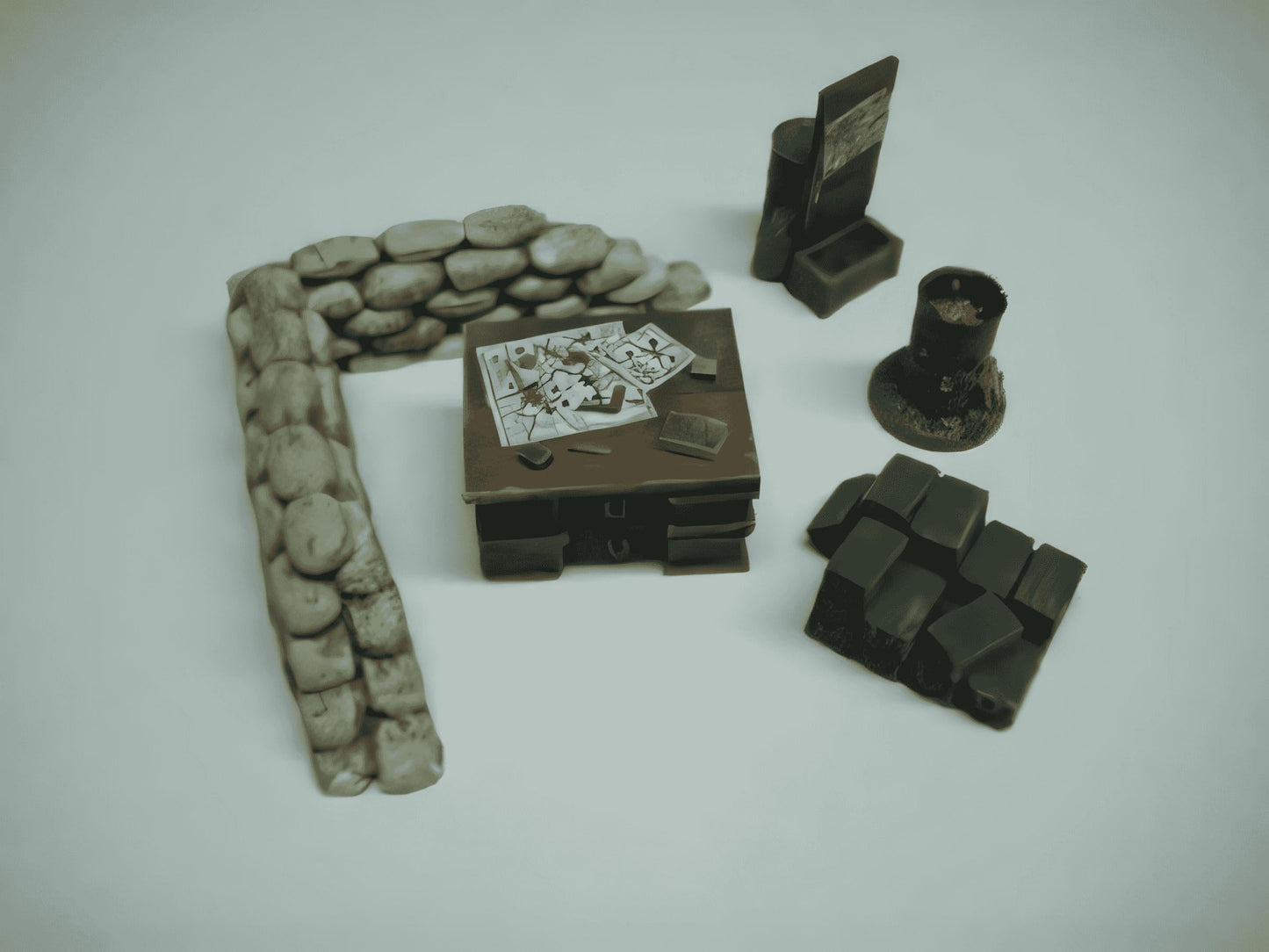 28mmMAP TABLE FIRE AND SANDBAG VIGNETE